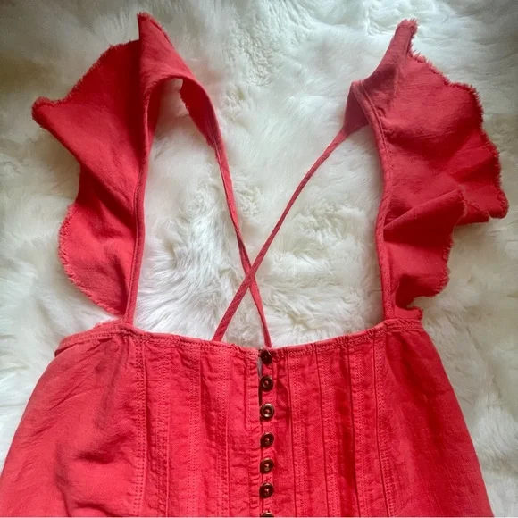 NWT 🆕 Anthropologie Pilcro XSP Flutter Sleeve Midi Dress - Redish Orange - Picture 8 of 12